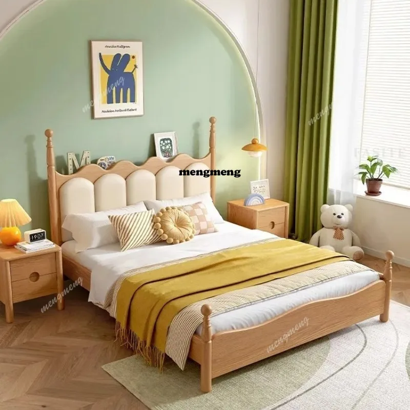 Shelf bed Modern simple log color solid wood bed 1.5 meters 1.8 meters Crown children's bed New double