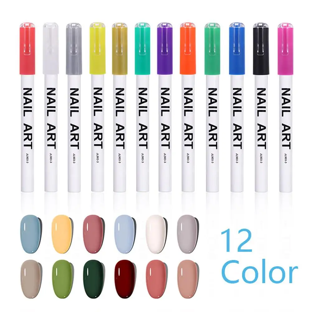 12 Colors Nail Art Graffiti Pen Acrylic Flower Wave Stripe Nail Gel Drawing Abstract Pen Lines Tools Graffiti Nail Painting X9w9