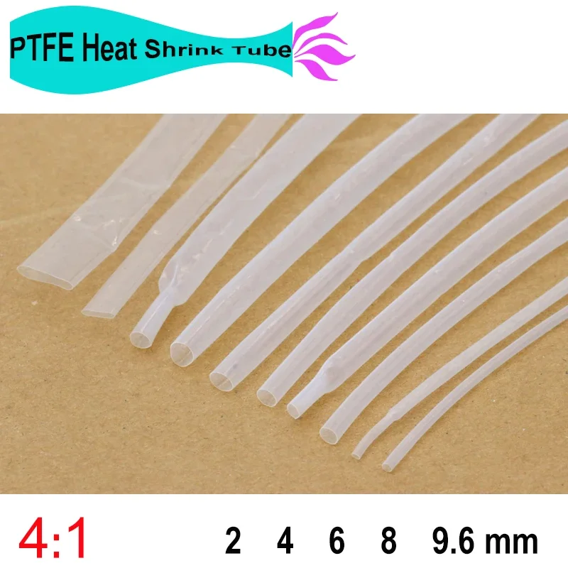 1/10/30M PTFE Transparent shrink tube 4:1 Shrinkage Ratio 2 4 6 8 9.6mm 260Deg. C/600V High Temperature Heat Shrinkable Tube