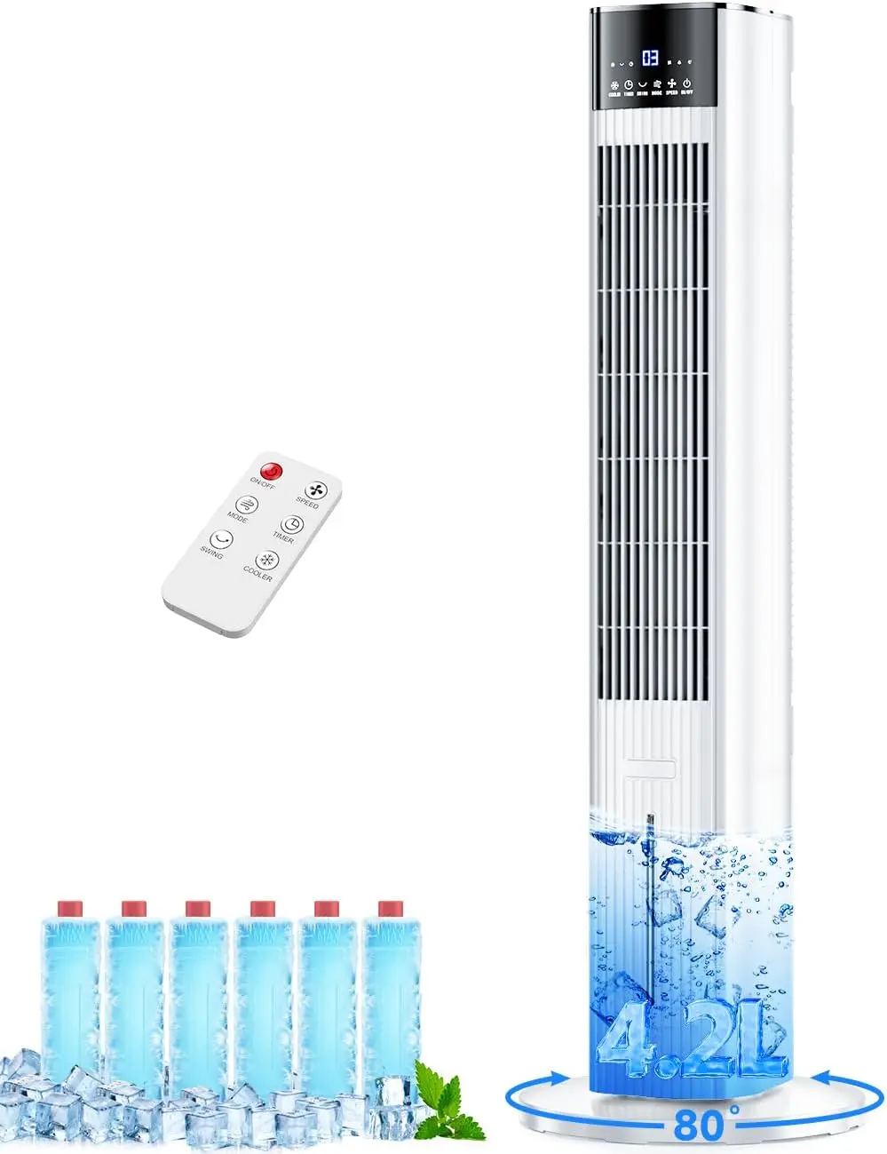 

42 In Portable Air Conditioner with 4 Modes,3 Speeds,15H Timer,Aroma&Memory Function,Includes 6 Ice Packs and 1.1-Gal Dual Tank