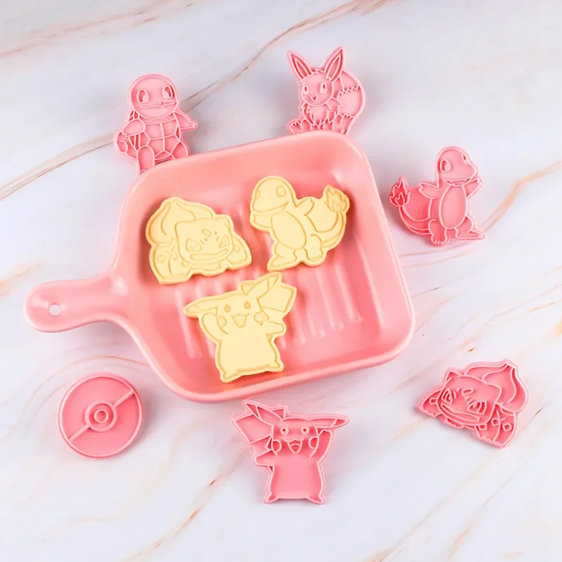 6 Pcs/set Pokemon Cookie Mould 3d Cartoon Anime Figure Pikachu Charmander Squirtle Bulbasaur DIY Baking Mold Party Accessories