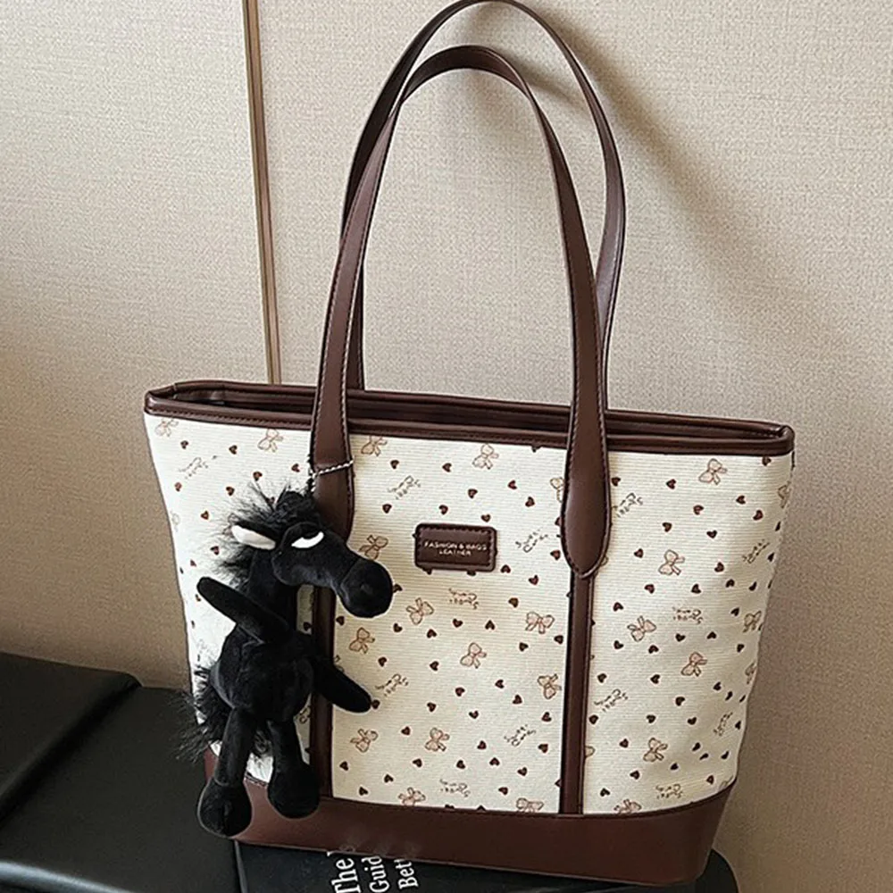 

Роскошная большая сумка с бантом и принтом, лоскутная женская сумка из искусственной кожи, простой дизайн, роскошная сумка для женщин