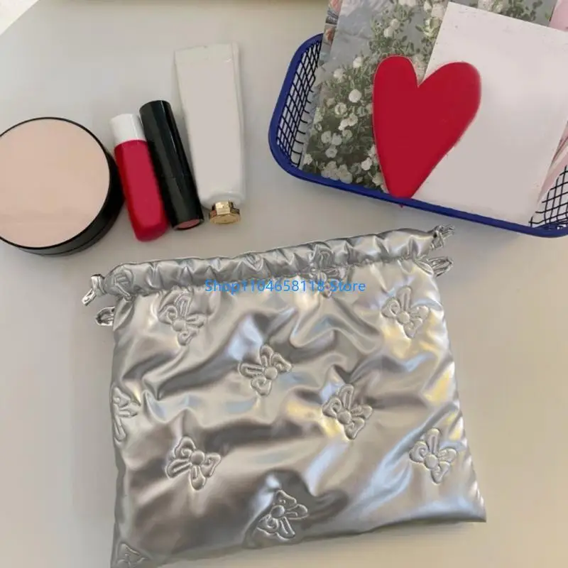 Beautiful Large PU Pocket Bowknot Pouches with Drawstring Closure for Women