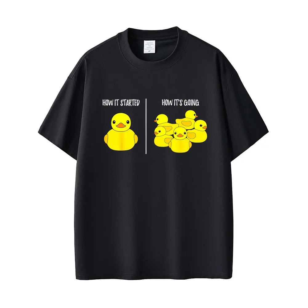 Rubber Duck Funny Meme T-shirt How It Started How It's Going T-shirts Men Women Casual Humor T Shirts Men's Oversized Tee Shirt