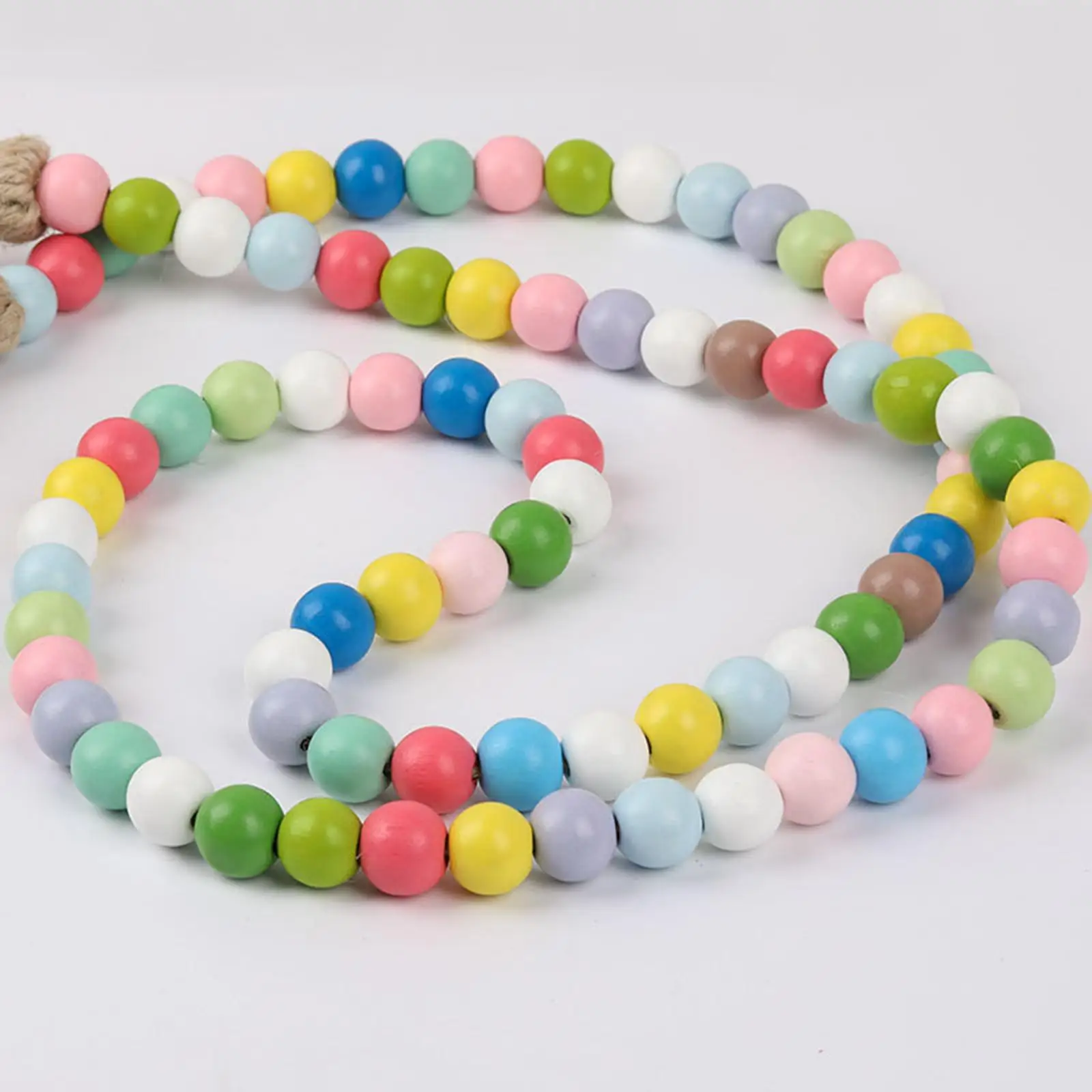 Farmhouse Wood Bead Garland with Tassel Decor Natural Wooden Beads for Coffee Table Bookshelf Mantle Prayer Wall Hanging Boho