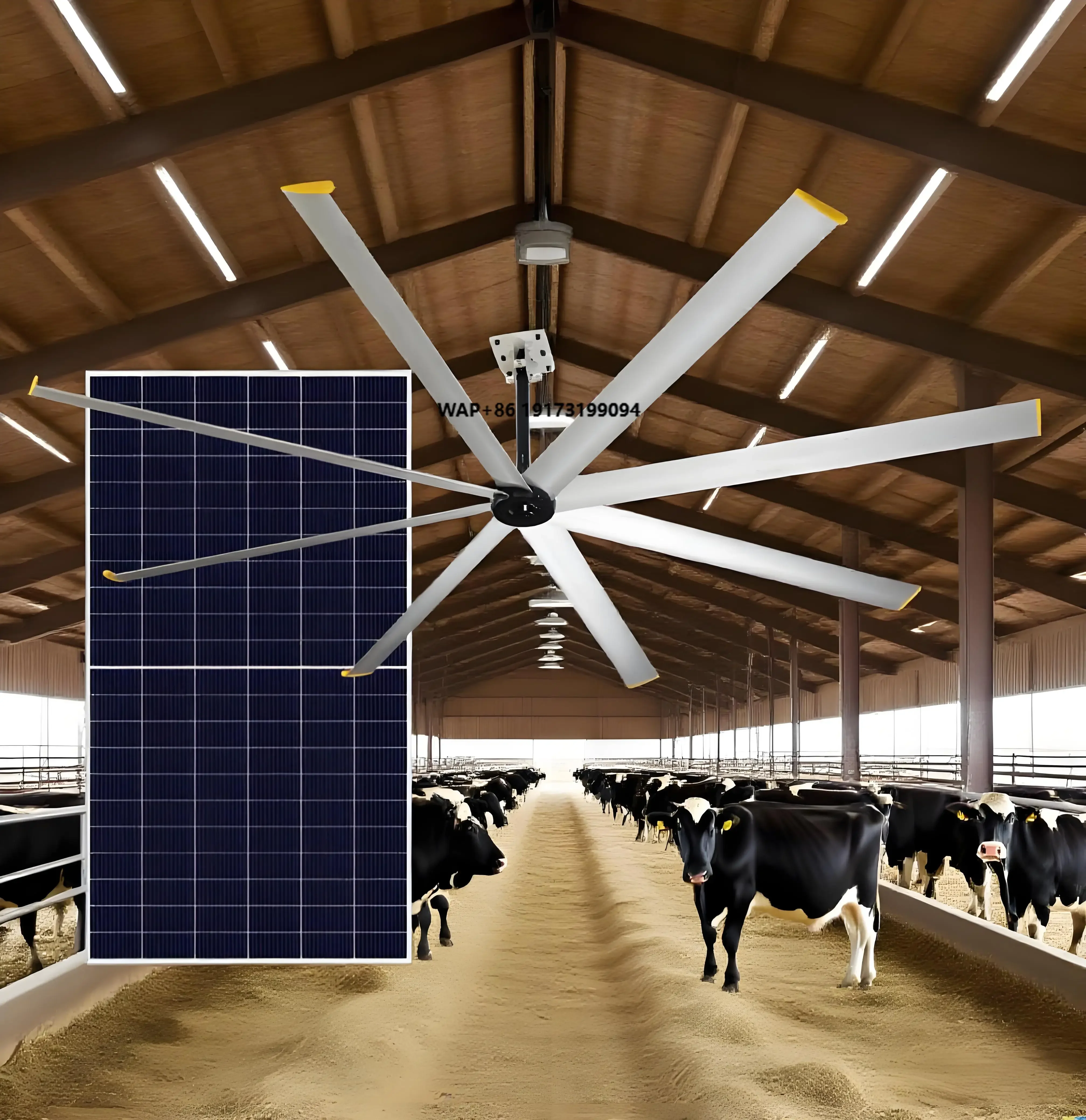 3 Meters Giant Solar Fan with Solar Panel Hvls Outdoor Large Remote Control Ceiling Fan Industrial Poultry Farm Ventilation Fan