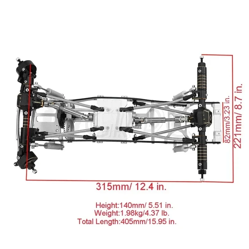 ThrustWorks Carbon Fiber Chassis Car Frame With Gearbox Drive Shaft Brass Axl / RC Axial SCX Pro Crawler Metal Upgr Part