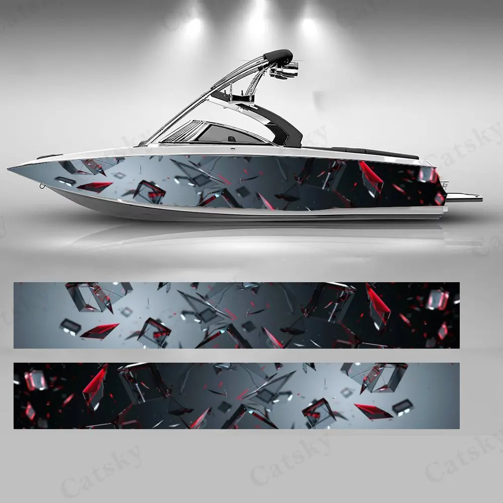 

Red and Black Shattered Boat sticker vinyl ship pontoon deck Boat fishing decorative pontoon boats decal