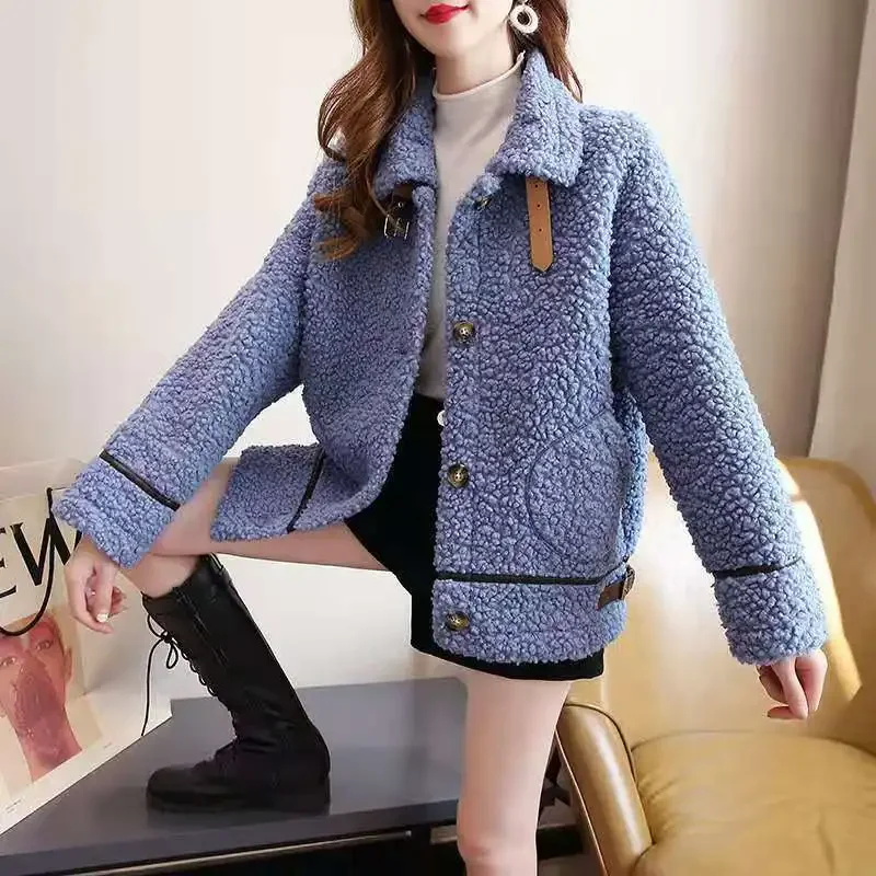 Korean Fashion Sheepskin Coat For Women Loose Soft Wool  Women\'s Winter Jackets 2023 Thick Warm Manteau Femme Hiver All-Match