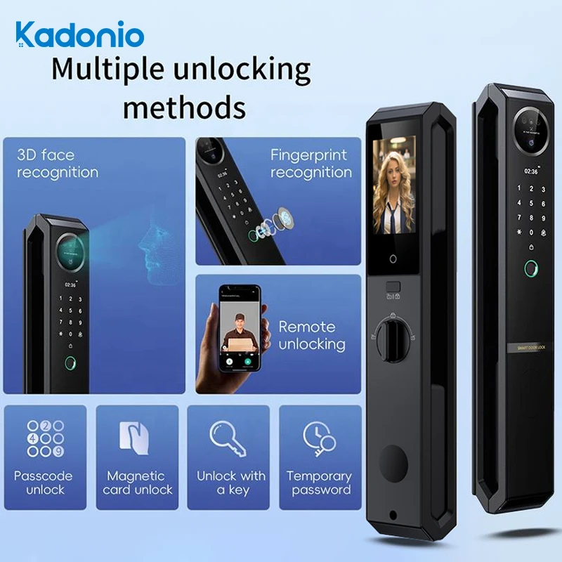 Kadonio Smart Door Lock with Electronic Keypad NFC 3D Face Recognition Digital Code and Key Fingerprint and WiFi