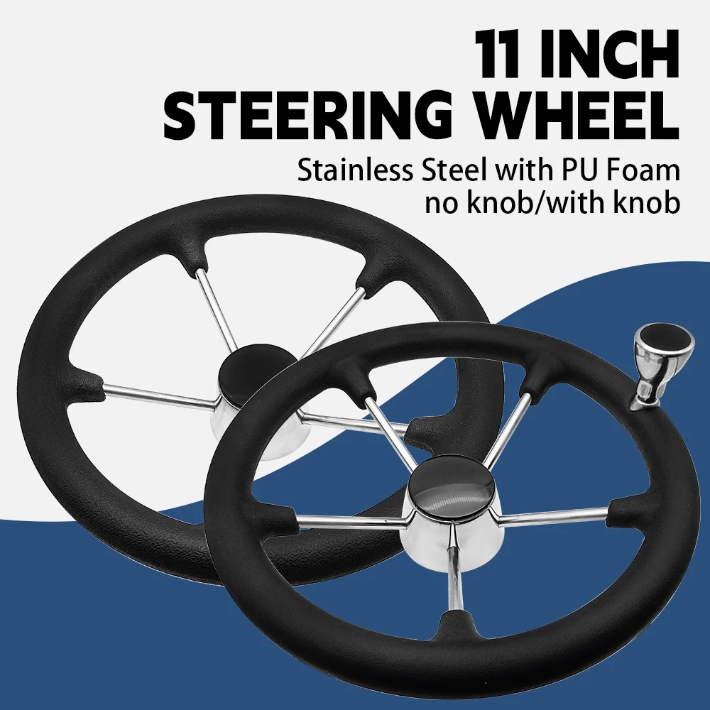 

Andymarine 11 Inch Stainless Steel Steering Wheel with Black Foam Grip and Knob 5 Spoke Wheel For Yacht Marine Boat Accessories