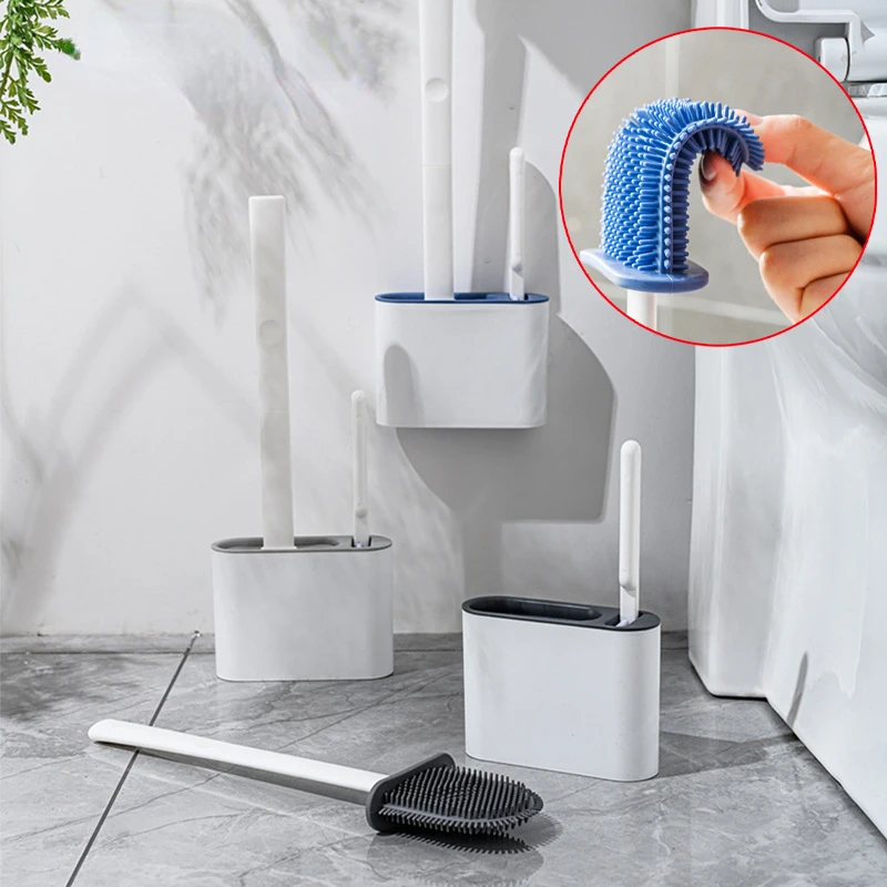 

Toilet Brush Wall-Mounted Floor-Standing TPR Toilet Cleaning Tool Breathable Belt Base Silicone Bristles Bathroom Accessories