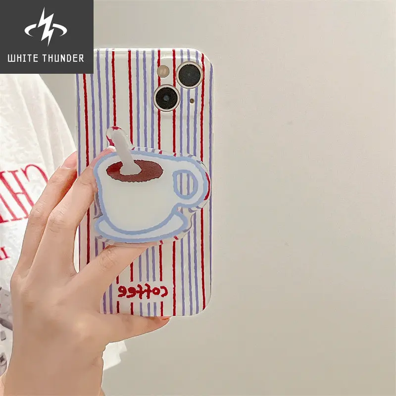 Creative Personality Red Blue Vertical Stripes Latte Coffee Holder Silicone For iphone 11 12 13 Pro Max Xr X Xs 7 8 P Phone Case