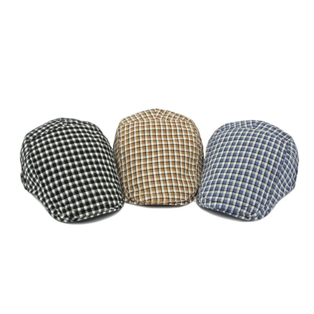 English retro fine-check pattern forward cap, simple and fashionable multi-color baseball cap, elegant and versatile