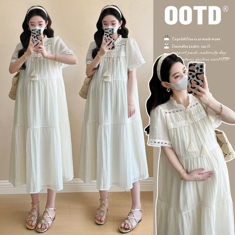 

Летнее платье для беременных 2025 года — стильное богемное струящееся макси с этническим принтом и удобной эластичной резинкой на талии для модных