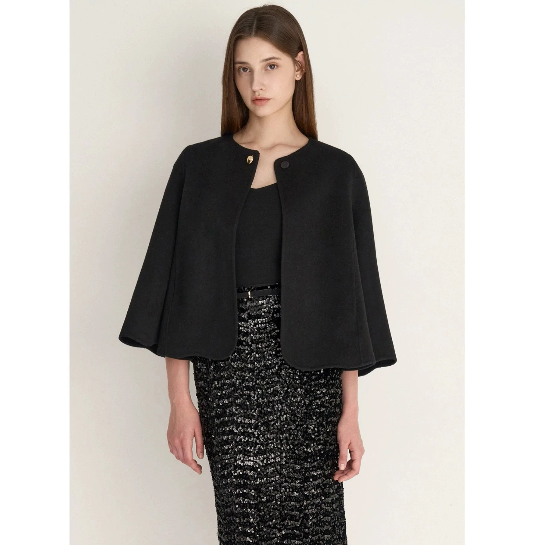 

Lemon Cheese MIN25 Осенний двусторонний шерстяной капюшон Ne Coat Ele Faionable Универсальная верхняя одежда из шерсти и Camere с запахом