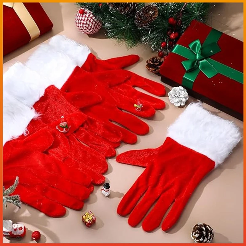 Velvet Santa Claus Gloves Full Finger Mitten Short Red Santa Christmas Mittens Plush Gloves New Year Costume Accessories