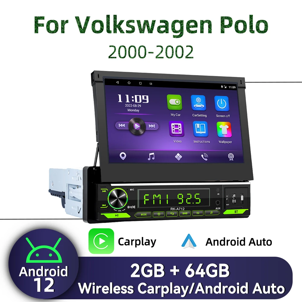 

For VW Volkswagen Polo 2000-2002 7" Retractable Screen Carplay Autoradio Android Car Multimedia 1 Din Radio Stereo Head Unit GPS