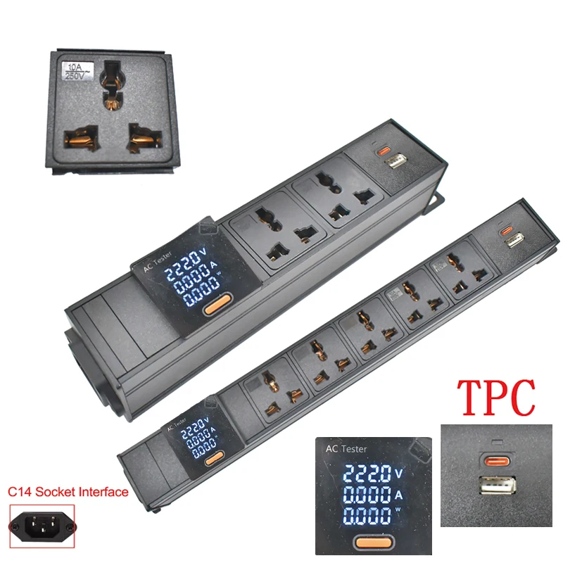 PDU قطاع الطاقة etwork خزانة الرف 10A مقبس عالمي 1-9AC مع مقبس لاسلكي كشف الجهد مع مقياس التيار الكهربائي ، TPC USB
