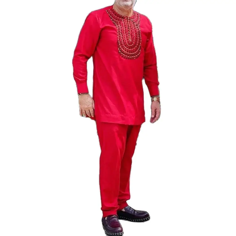 Kaftan Man Outfit Wedding Africa Printed Tops Pants Ethnic Casual Traditional Clothing 2piece Men's Suits Set Party Wear Dashiki