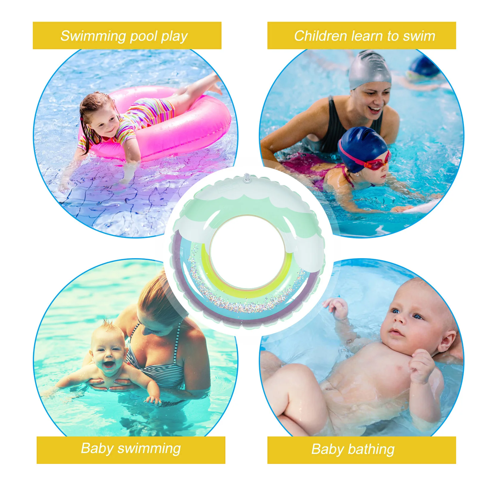 インフレータブル水泳リング レインボー コンパクト 軽量 簡単に膨らませる 漏れ防止 長期使用 水泳リング