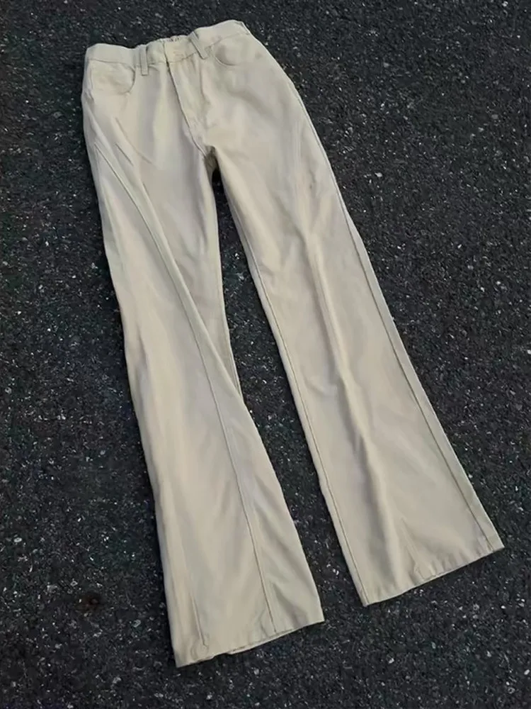 

American Retro Casual Slimming Beige Micro Flared Denim Jeans Women's Trending Patchwork Loose Drapey Straight Leg Pants