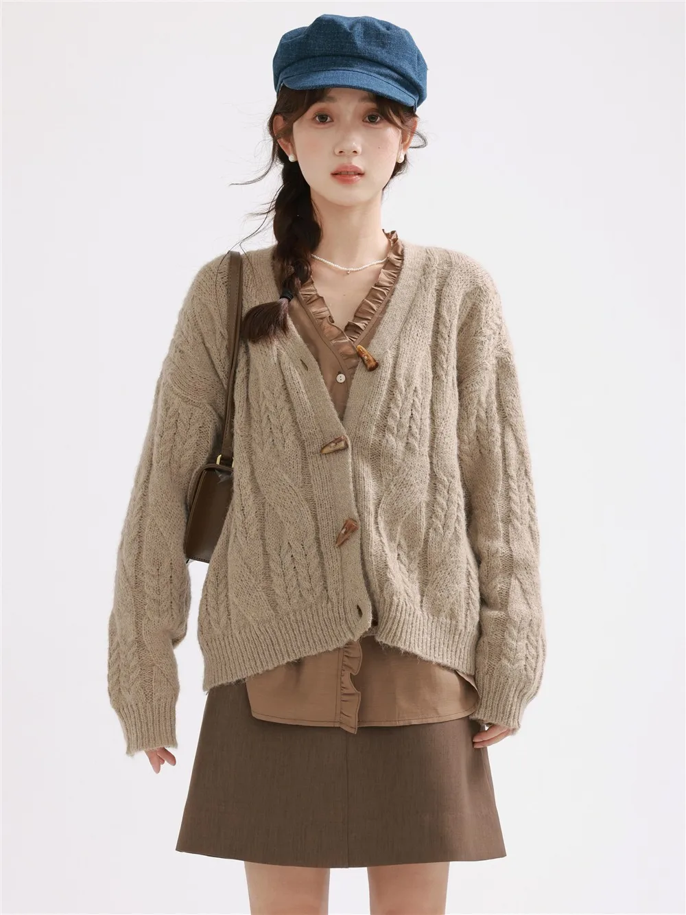 المرأة سيدة الصوف سترة متماسكة خمر لينة مريحة تبديل زر سترة معطف فضفاض الخامس الرقبة ملابس خارجية شيك الدافئة كسول نمط سترة #2