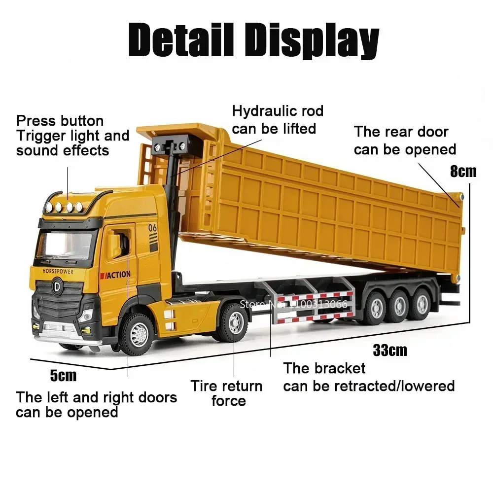 1/50 Legering Uitgebreide Dump Truck Model Speelgoed Metalen Diecasts Auto Licht Geluid Trek Techniek Voertuig voor Kinderen Geschenken Collectie