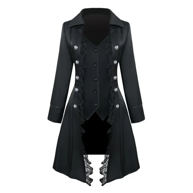 Women Gothic dress steampunk pirate cosplay costumes lace trim single Breathe jacket Victorian gothic clothing