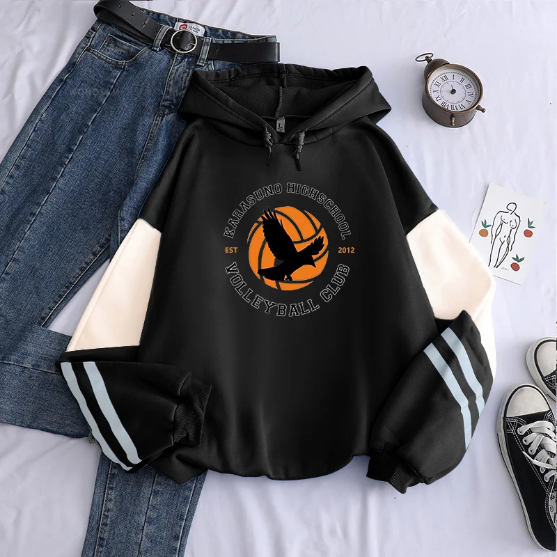 Harajuku Anime Haikyuu Fly High Graphics Hoodies Manga Karasuno High School Volleyball Club Cartoon Unisex Oversized Sweatshirts