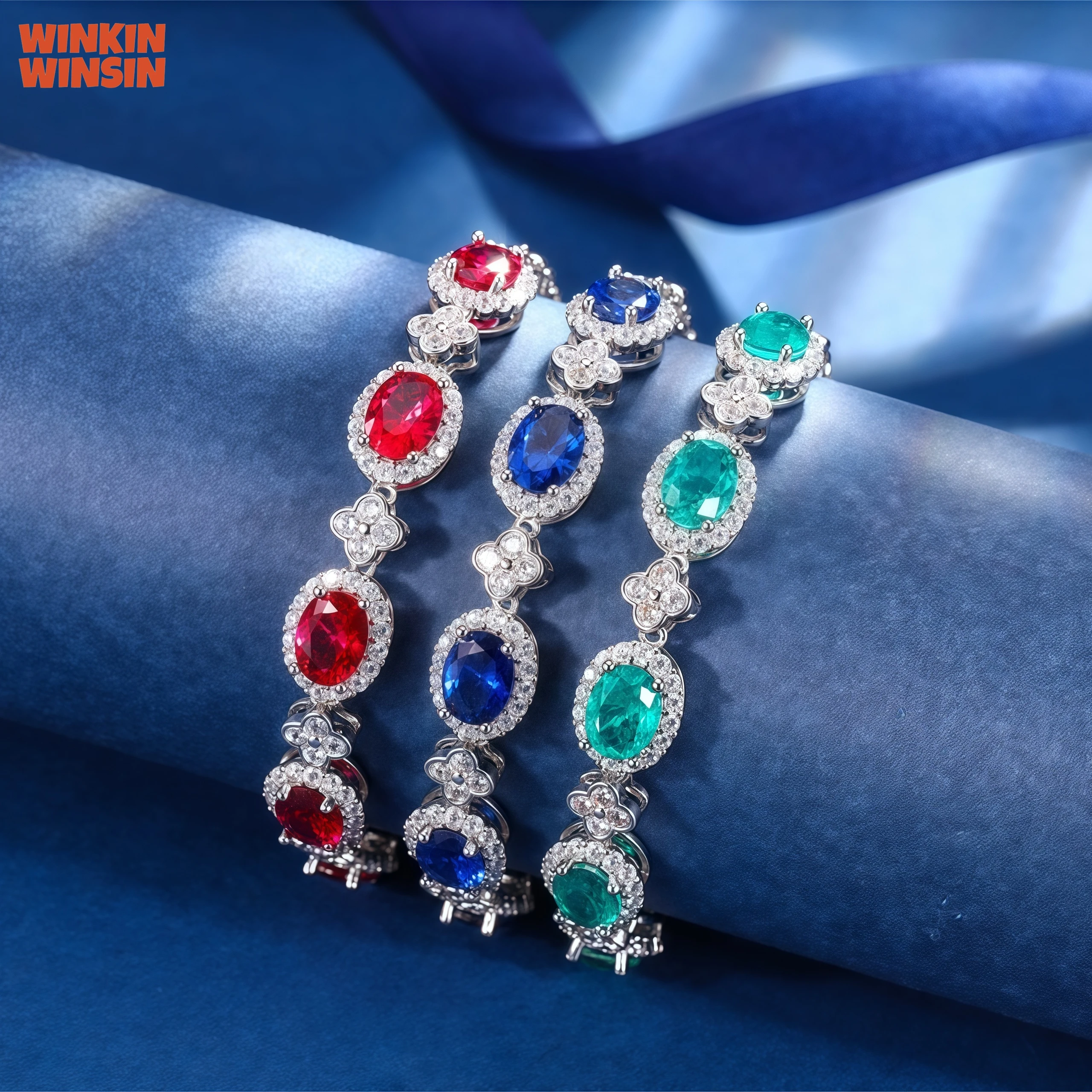 

WINKIN WINSIN Brand MCT Healthy Copper Jewelry European And American Vintage Simulated Corundum Full Diamond Bracelet