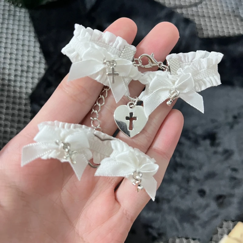 لوليتا الدانتيل الأربطة حزام الساق الشرير الصليب القلب القوس الساق حلقة القوطي مطاطا جرس الفخذ المختنق سلسلة النساء الملابس الداخلية تأثيري تسخير