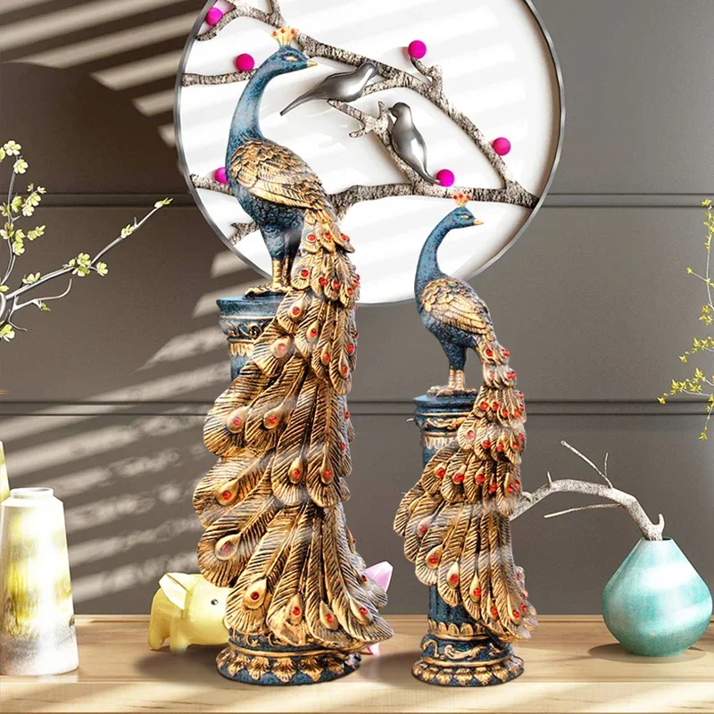 Home wine cabinet decoration craft gift ornament creative living room entrance TV cabinet peacock decoration home decor