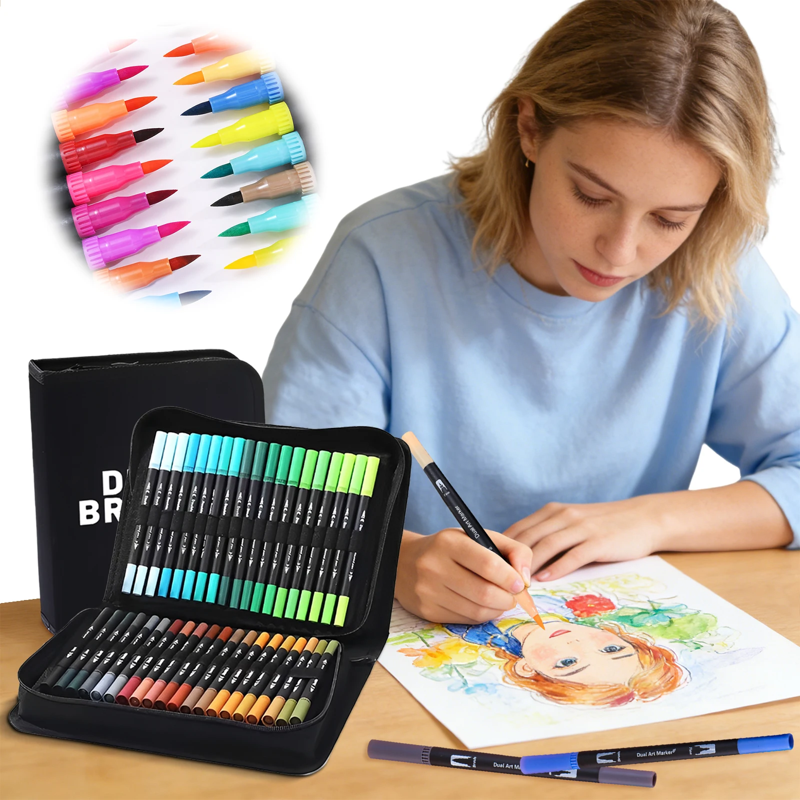 Double-headed watercolor pen set 72 colors