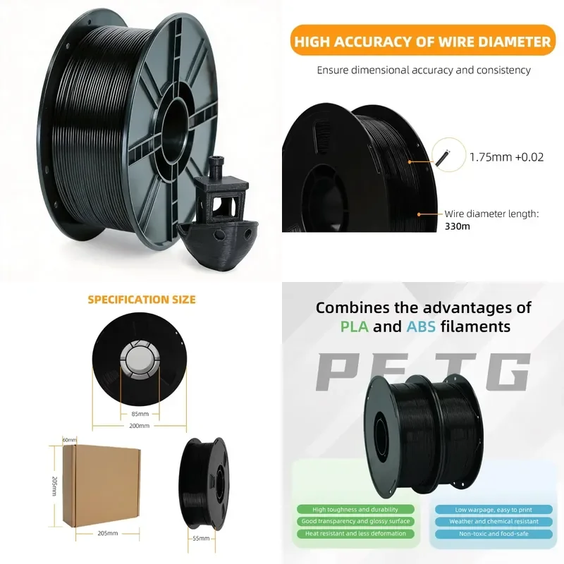 2026 hot sale 3D Printing Filament PLA PETG Single-Color 3D Printing Filaments PETG TPU ABS Black Extruded Plastic Rods 3D