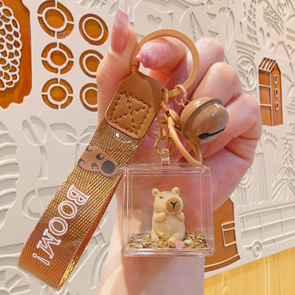 الإبداعية كابيبارا الرمال المتحركة مربع المفاتيح لطيف الكرتون الاكريليك مكعب الرمال المتحركة جرس حقيبة قلادة المفاتيح هدية