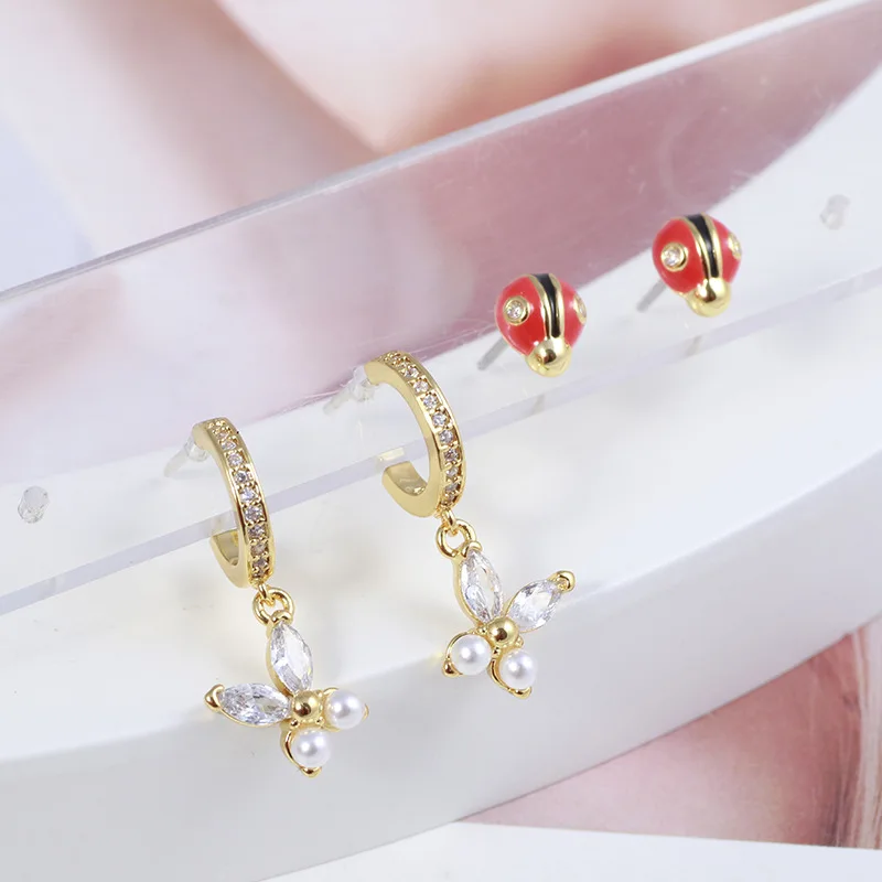 

High Quality 1:1 Brand Flower Ladybug Earings fashion jewelry fresh water pearl earing