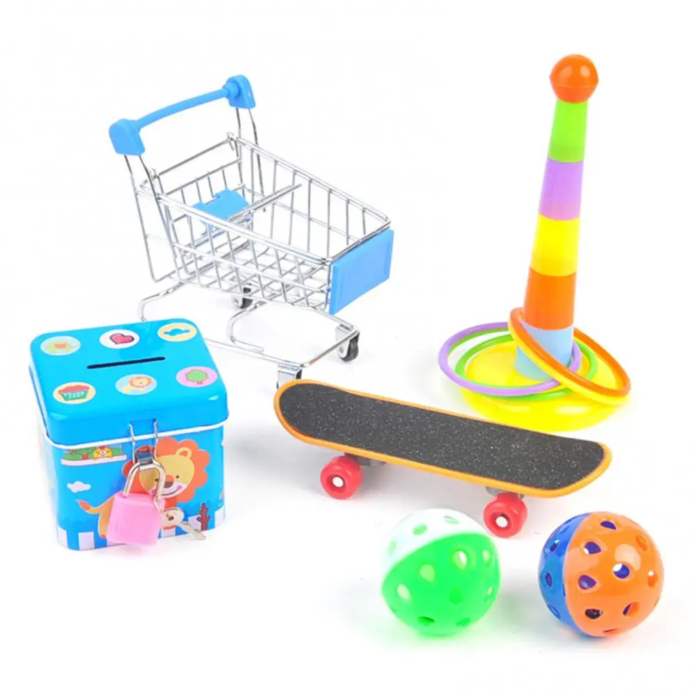 Training Toy Mini 5/6/7Pcs Parrot Toys Kit Pet Bird Skateboard Ball Shopping Cart Foraging Rings Educational Puzzle Playing Toy