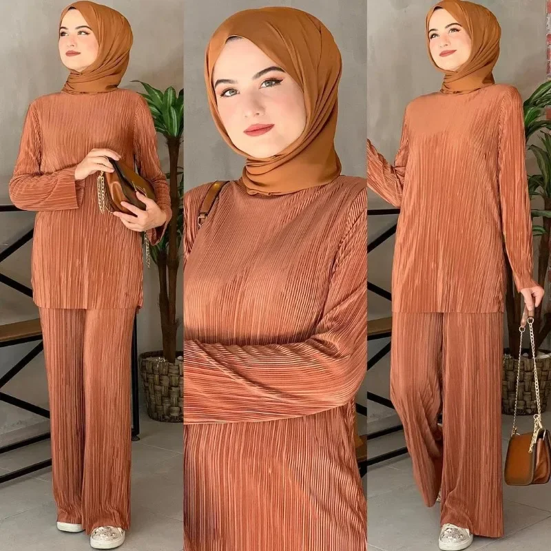

Muslim Sets for Women Ramadan Eid Mubarak Kaftan Abaya Dubai Turkey Hijab 2 Piece Sets Dress Islam Clothing Musulman Ensembles