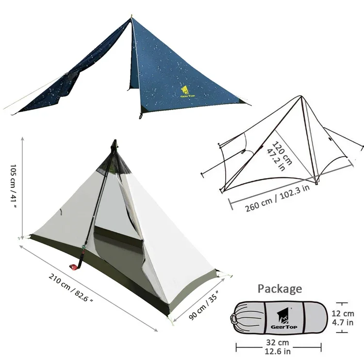 Hot Sale Geertop Four Seasons 1 Person Folding Camping Hiking Teepee  Pyramid Tent