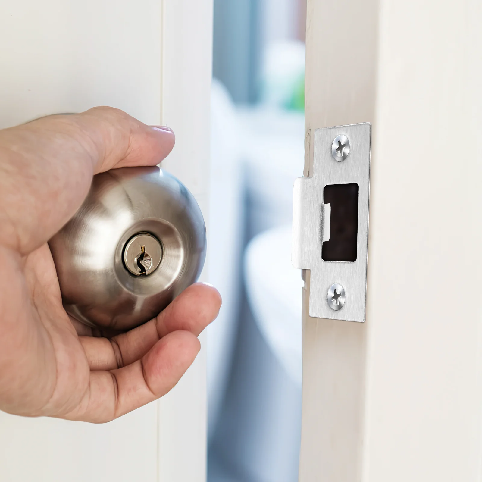 

4Pcs Lock Tongue Strike Plate Stainless Steel Heavy Duty Door Latches Replacement for Interior Exterior Door Reinforcement