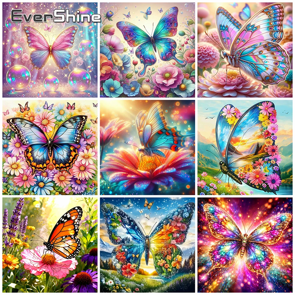 EverShine Full Square Round Diamond Painting Butterfly Animal Picture Rhinestones DIY Mosaic Flower Home Living Room Art Craft