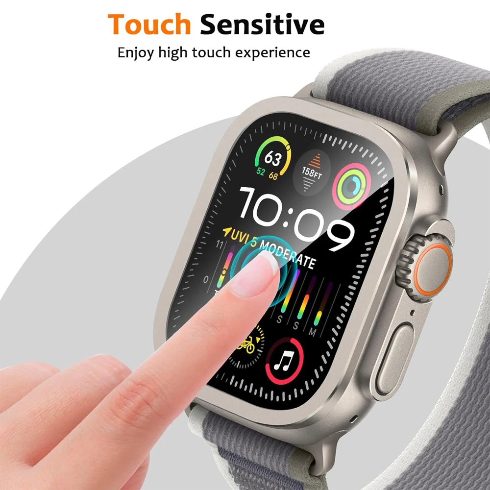 For Apple Watch Ultra Screen Protector 49mm accessories Titanium Alloy Frame+HD Tempered Glass Cover Protective iWatch ultra 2