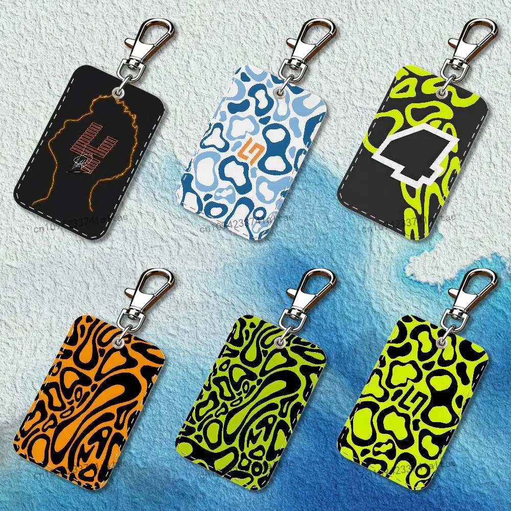 

L-Lando N-Norris PinkF1 Rectangle Card Case Leather Card Holder Keychain Key Ring Transportation Card Case