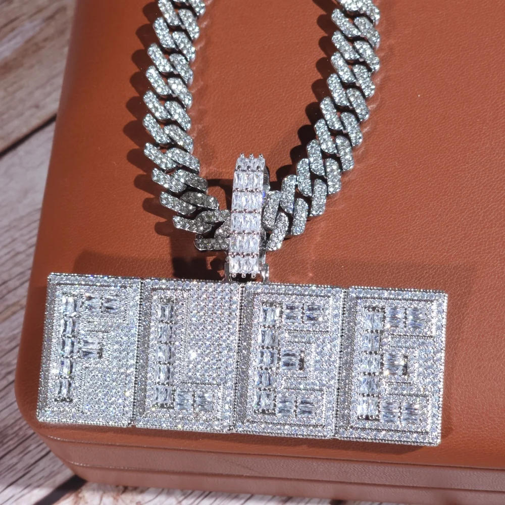 ICE CHARMI مربع مثلج خارج بلينغ مخصص رسالة شخصية لوحة سحر الكوبية سلسلة الهيب هوب الشارع قلادة هدية له لها #5