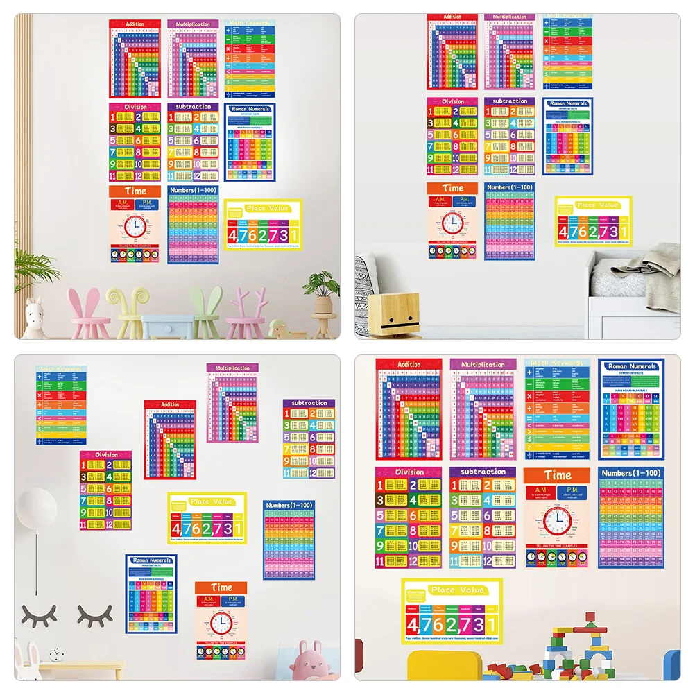 9 Sheets Learning Stickers Wear-resistant Math Table Supply Multiplication Decals Times Charts Accessory Wall