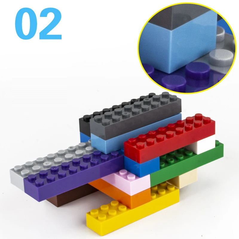 10Pcs/Lot MOC Brick 2x8 Dots High Plastic Small Building Block Puzzle Classic Accessories Compatible 3007 Kids Educational Toy