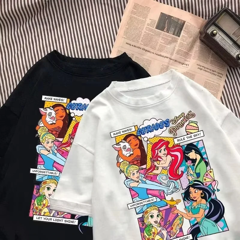 

Disney Women T-shirt Ariel Princess Mermaid Cartoon Printed Street Clothing Casual Loose Fashion Casual Short Sleeve Top T-Shirt