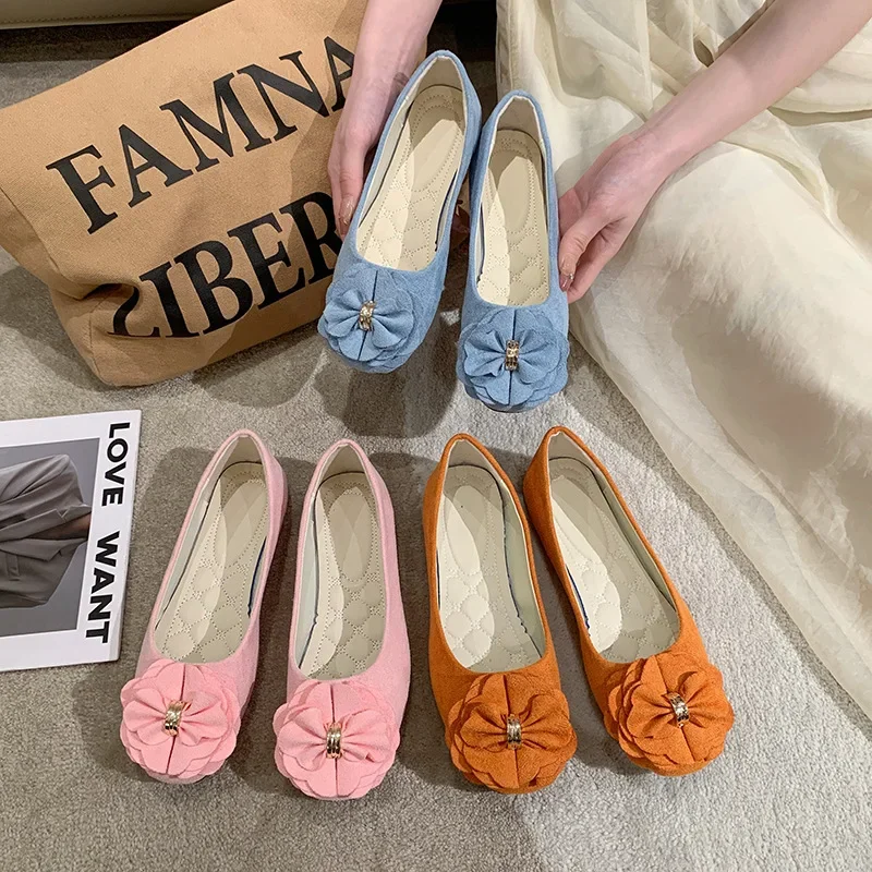 2026 New Women's Square-Toe Black Beanie Flats - Bow-Detailed Suede Low-Cut Shoes for Plus Sizes