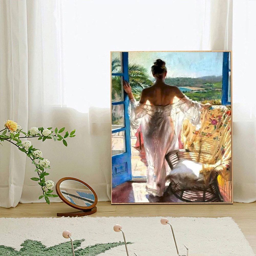 PhotoCustom pittura ad olio con i numeri kit figura pittura con i numeri donne su tela ragazze 60x75cm disegnare pittura fai da te decorazioni per